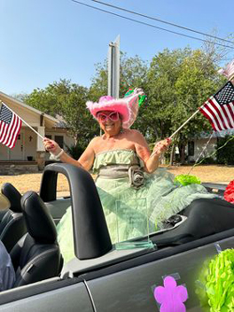 Anita Miles on the Fancy Flowers float