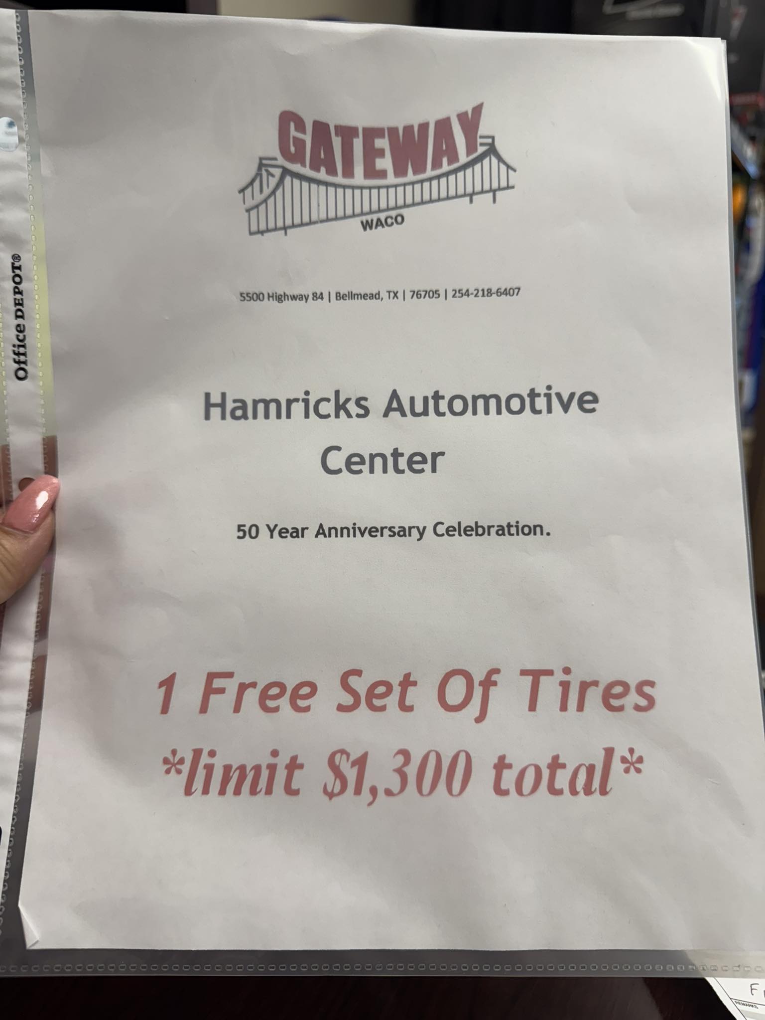Free set of tires ($1,300 limit)