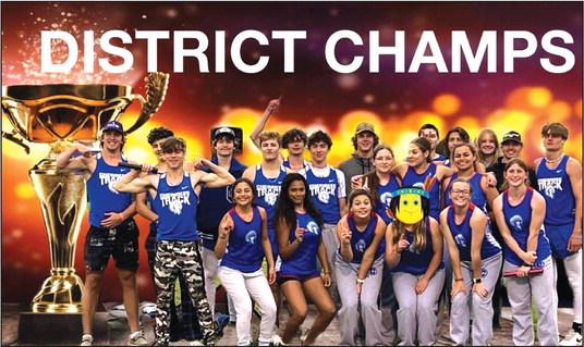 Cherokee High School girls and boys track teams both won the district track meet. Top row: Joey Bond, Joel Valdez, Matthew Gass, Caleob Houston, Brady Johnson, Robert Bench, James Beck, Chloe Berrio, Kase Bornder, and Trent Conner. Middle Row: Gunner Baugh, Isaiah Goff, Jeremiah Wakefield, Annie Rutledge, Payton Hanley, Skyla Shannon, and Tilar Turman. Bottom Row: Lauren Roberson, Miracle Irvin, Ariah Ruiz, and Payton Duggan.