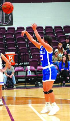 Senior Lauren Roberson shooting a free throw during the Brookesmith win. Courtesy of Valerie Valdez