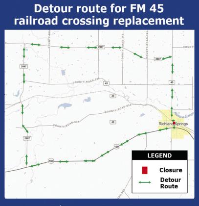 Temporary closures of FM 2997 and FM 45 for railroad crossing replacements this week