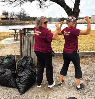 Juanita and Tina showing our shirt backs with our San Saba slogan, “Stronger Than the Flood.” Anyone wanting this beautiful shirt can contact Trudy Hughes to get one ordered. Sandy McCrary joined us, too, just didn’t get there in time for photos!