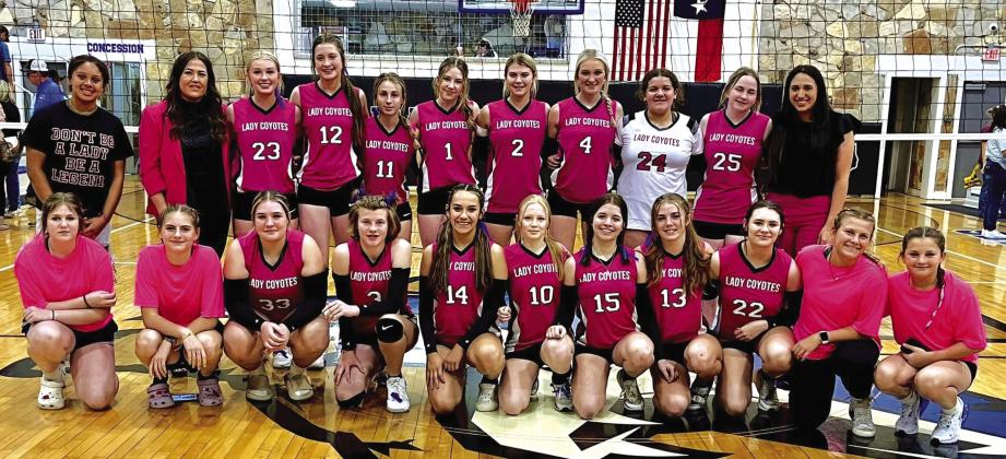 Richland Springs Varsity Volleyball Team wearing pink in honor of Breast Cancer Awareness Month - Courtesy of Richland Springs School Page Facebook page
