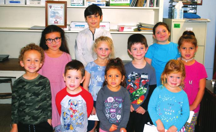 San Saba News &amp; Star Halloween Coloring Contest Winners – Back Row (l/r): Kael Cisneroz and Ava Spence; Middle Row (l/r): Camryn Jacobs, Hadley Fuller, Luke Naizer, and Allison Rivera; Front Row (l/r): Asher Smith, Easton Naizer, Abigail Rivera, and Abigail Fuller