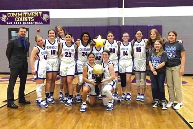 Standing: Coach Langston, Maycie Shanklin, Hailey Penney, Chloe Berrio, Ariah Ruiz, Jayliegh Carroll, Annie Rutledge, Payton Duggan, Payton Hanley, Coach Johanson, and managers Preslee Duggan and Lily Graves Kneeling: Lauren Roberson and Tilar Turman