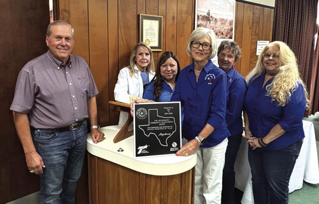 KSSB Chairman Rhonda Killion is seen here presenting the award (center) the Texas Department of Transportation Award-Governor's Community Achievement Award to Mayor Ken Jordan (left) representing the City Council. This is the 4th year KSSB has received this award. KSSB Members (L-R) are: Kathleen Hawkins, Lucia Martinez, Debbie Shahan, and Sandra Vaughn. Photo submitted by Sabrina Maultsby