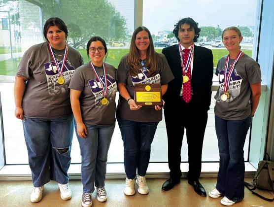 State Qualifiers - Literary Criticism Team Sabrina Dozier, Leia Kilman, Coach Elizabeth Chambers, Alejandro Parra, and Caitlin Mays
