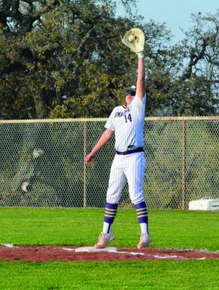 Layke Haynes stretching for the ball at first base