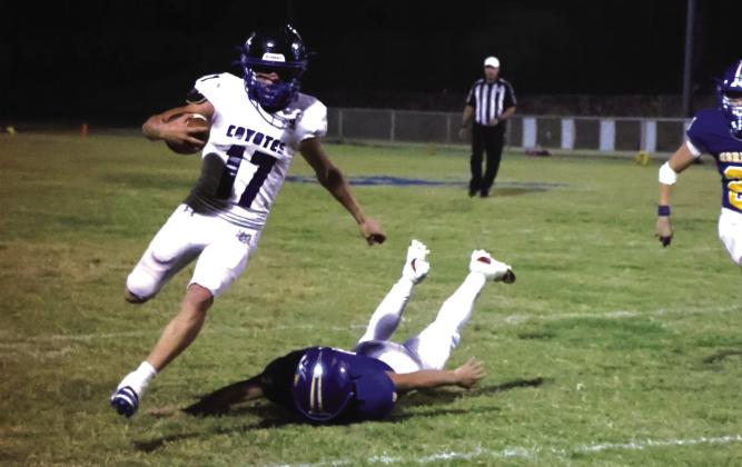Missed me! Coyote Billy Perry (#17) dodging a tackle in last Friday’s win over Rochelle.
