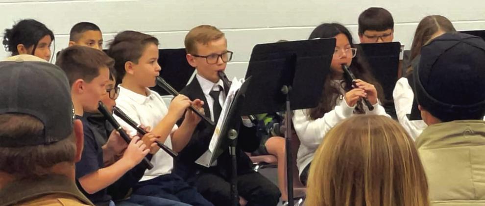 Landon Baskin, Mauro Jimenez, Dominic Collins, Preston Moellendorf, and Emarie Gomez at the January 21st Recorder Concert. Courtesy of Misty Moellendorf