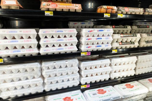 Cartons of eggs inside a Brookshire Brothers in College Station on Jan. 23.  Michael Miller/Texas A&amp;M AgriLife Communications