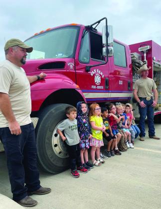 Captain Wally Kilman and Asst. Chief Lee Murray visited the San Saba ISD students for Fire Day, along with Captain Jack Blossman and volunteer Gavin Falkner.