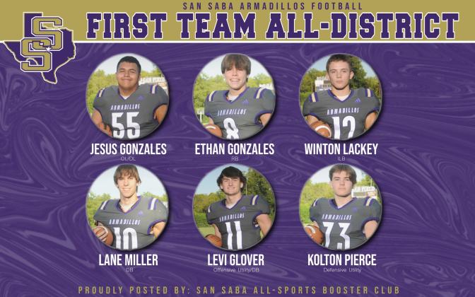 1st Team All-district football ~  Courtesy of San Saba All Sports Booster Club Facebook page
