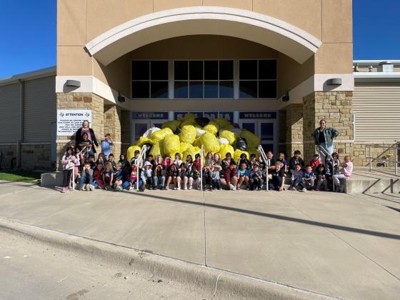 San Saba Elementary 1st Grade students and their teachers collected 12,219 plastic bottles to get 2nd place in the challenge set by the KSSB! They are pictured here in front of one of four large loads of plastic bottles!
