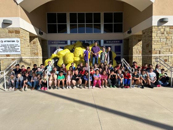 San Saba Elementary 2nd Grade students and their teachers collected 9,565 plastic bottles in response to the challenge set by the KSSB! They are pictured here in front of one of four large loads of plastic bottles!