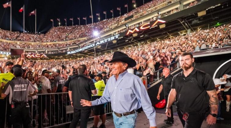 George Strait enters Kyle Field on Saturday, June 15, 2024, for a concert on the Texas A&amp;M University campus.  Photo by @alivecoverage, courtesy of Messina Touring Group