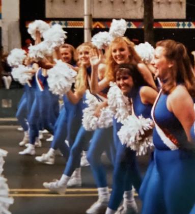 Stephanie Ellis, Shele Sanderson, Michelle Menchaca in Peach Bowl Parade waving at their moms Courtesy of Patsy Hall