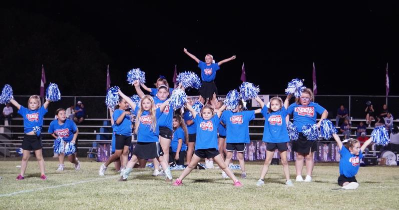 Little Indians cheerleaders at the halftime show last week when the Cherokee Indians played a tough game against Benjamin. Courtesy of Valerie Valdez