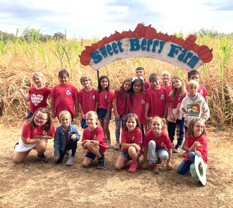 1st and 2nd grades at Sweet Berry Farm.  Top row:   Stoklee Skaggs, Victoria Vasquez, Brantley Shannon, Juliana Rangel, Kenna Fry, Gus Latta, Naomi Ramirez, Esme Rocha, Dallas Bryan, Analynn Lewis, Sean Trinidad, and Wiley McKneely. Bottom row:   Braelyn Wilson, Cara Sue Broyles, Griffin White, Paxley Weeks, Macey Forehand, and Faith Dobbs Courtesy of Laura Weeks