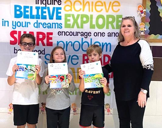 Fourth Grade Recycles Sculpture Contest :  Corbin Ward, Clara Murray, MJ Bagley, Kelly Cash (teacher)