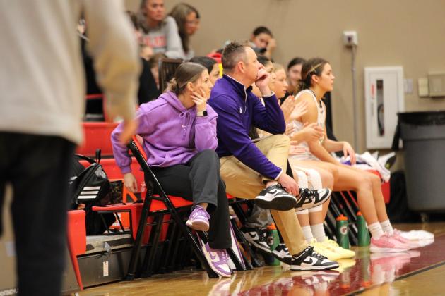 Assistant Lady Dillo Coach Kincaid and Lady Dillo Coach Gray observing game play