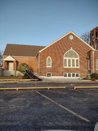 Another angle of the trampoline that was blown away from someone's yard to the 2nd &amp; Wallace Church of Christ - By Djuana Payton