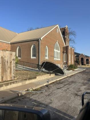 A trampoline blown from somewhere over to the 2nd &amp; Wallace Church of Christ property - By Kaylie Braja