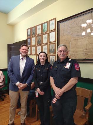 Left to right:  San Saba County Judge Jody Fauley, new District Chief Cheyenne Brake, and former District Chief Patrick Cobb. | photo by Djuana Payton
