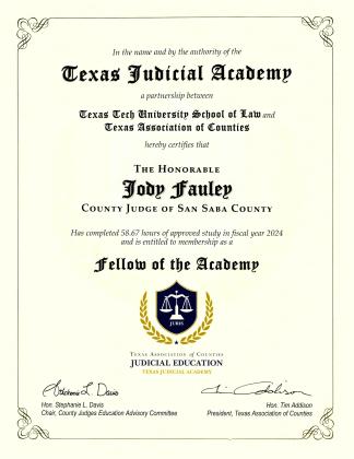 Texas Judicial Academy Certificate