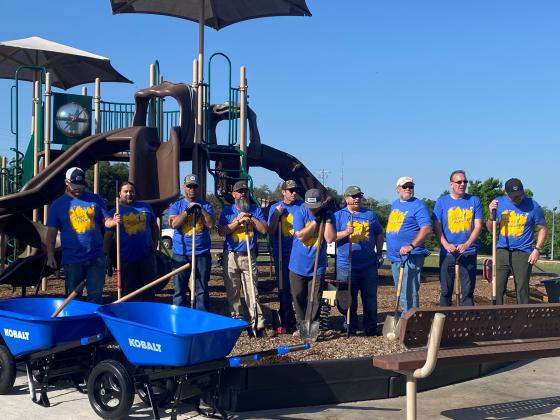 This is one group of the LCRA employee volunteers that spread mulch at the playgrounds.