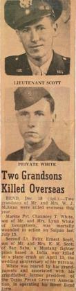 Story in newspaper when Felix Scott and Chauncey White were killed overseas.