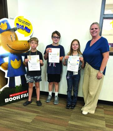 Youth Sculpture Winners - 4th Grade:  MJ Bagley, Corbin Ward, Clara Murray, and teacher Mrs. Kelley Cash