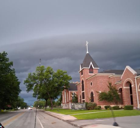 6-10-25 - storm - looking west down Wallace Street between 2nd &amp; Wallace Church of Christ of the First Baptist Church