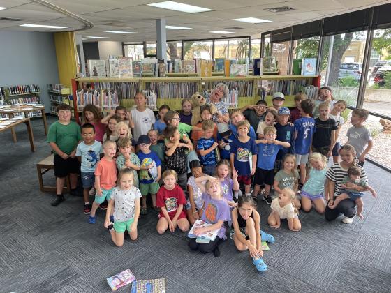 The kids are showing their 'crazy face' in this photo at the June 2025 Summer Library Program at Rylander Library. Courtesy of Meredith Houck