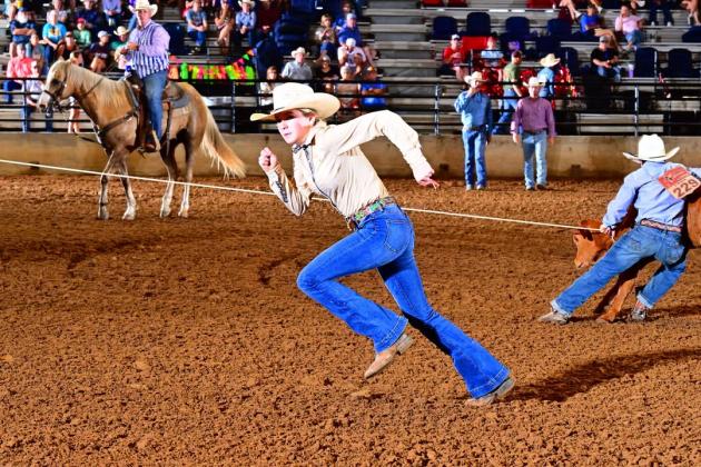 Sydni Rae Jones and her ribbon roping partner, Hagan Hale at Texas JH Rodeo Finals