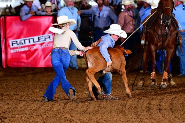 Sydni Rae Jones and her ribbon roping partner, Hagan Hale at Texas JH Rodeo Finals