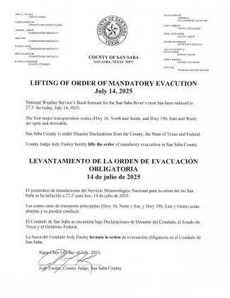 Evacuation Order no longer in effect.