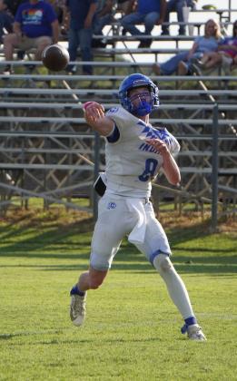Cherokee Indian Cayden Houston passes the ball in the scrimmage against Rising Star. Courtesy of Valerie Valdez
