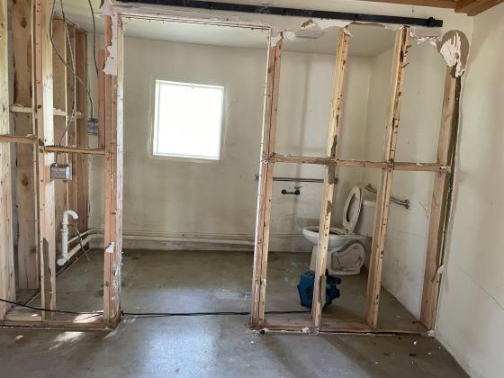All the cabinets in the restroom were destroyed. | Photo courtesy of Debbie Shahan