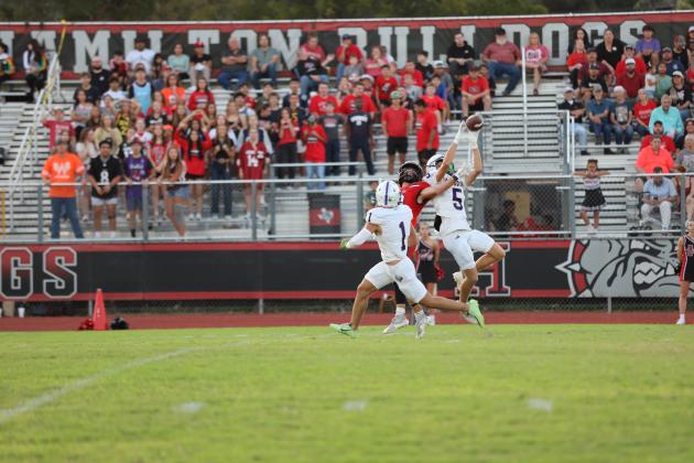 #5 Cash Bryant breaks up a pass in last week’s narrow win against Hamilton.