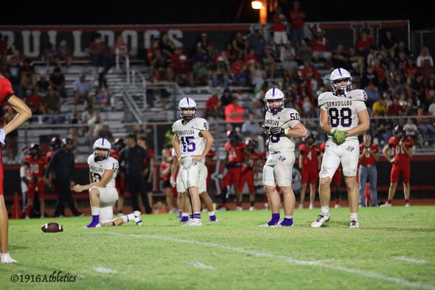 Dillo defense - # 13 Kaylub Roberts, #45 Clayton Meader, #50 Kolton Pierce, and #88 Danny English