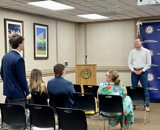 Congressman August Pfluger addressing the students at the Meet-and-Greet.