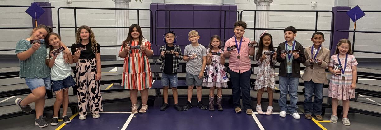 SSES Second Grade Students with perfect attendance for the 4th 9-Weeks   (L-R) Teagan Borel, Catherine Christian, Hadley Craft, Yesenia Crisanto, Giovani Estrada, Thomas Gilliam, Teigan Maldonado, *Daryel Olavarria, Sofia Plata, *Andre Rincon Ortiz, *Ivan Rodriguez, *Willow Tinney