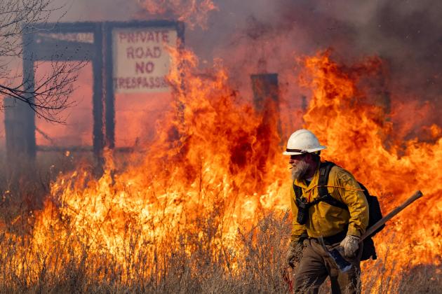 Firefighters battle parts of the reignited Smokehouse Creek fire outside of Miami, Texas, on Saturday, Mar 02, 2024. Sam Craft/Texas A&amp;amp;M AgriLife Marketing and Communications