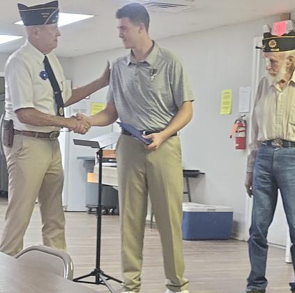 L-R Adjutant Ross J. Cox, Sr, Trace N. Temples, Commander Jan K. Huffstetler.