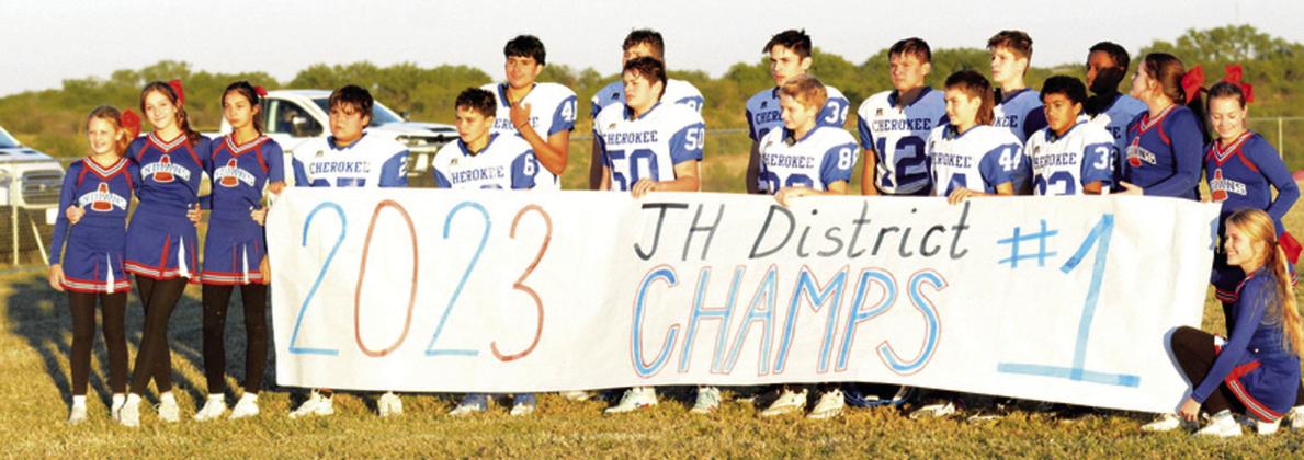 The sign says it all! Cherokee Jr. High Indians won their District Championship against the Lohn Eagles lastThursday night Cherokee photos courtesy of Rita Boultinghouse
