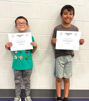 A special shoutout to these two students, First Grader Mateo Martinez and Fourth Grader Andres Rodriguez who have earned a total of two marathons and are currently working on their third! Way to run! Keep up the good work!