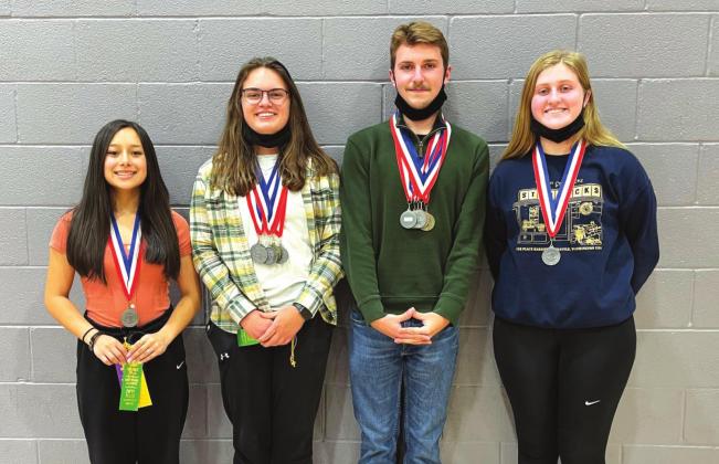 Literary Criticism Team: Makinzey Saldivar, Sarah Saint, John Meador BRONZE MEDALIST, and Delaney Ellis. Coached by Elizabeth Chambers.