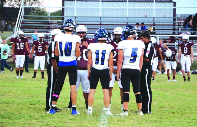 RS Coyote Seniors in Thursday’s win against Lohn Eagles: 10-Jayden Sutherland, 11- Kenny Triplett, 5- Joshua Usery Courtesy of Pam Starr, RSISD