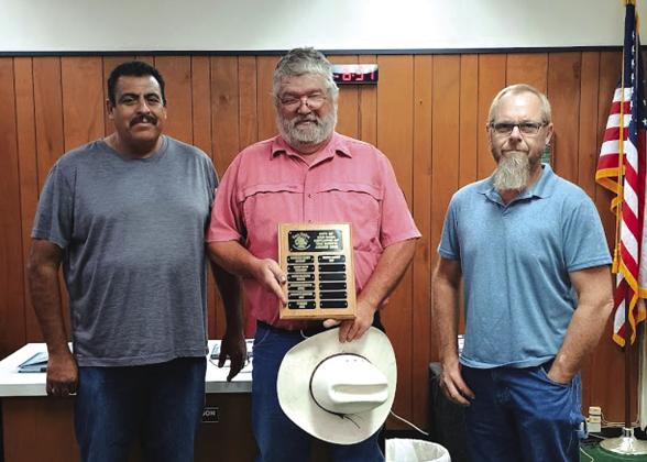 Darrel Lackey (center), Street Department employee, was chosen as the Employee of the Month for June of 2025. Street Department Supervisor Luis Rios (left) and Alderman Michael Nelson (right) took part in the presentation. Darrel was given a dedicated 'Employee of the Month' plaque with his name engraved on it as well as a gift certificate with his name on it. Congratulations, Darrell! Photo by Djuana Payton